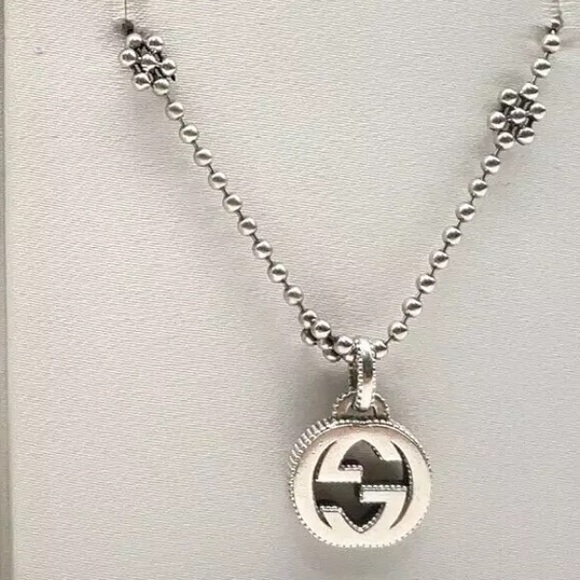 Auth GUCCI Interlocking GG Flower Ball Chain 925 Silver  Necklace W/Box - Picture 2 of 10